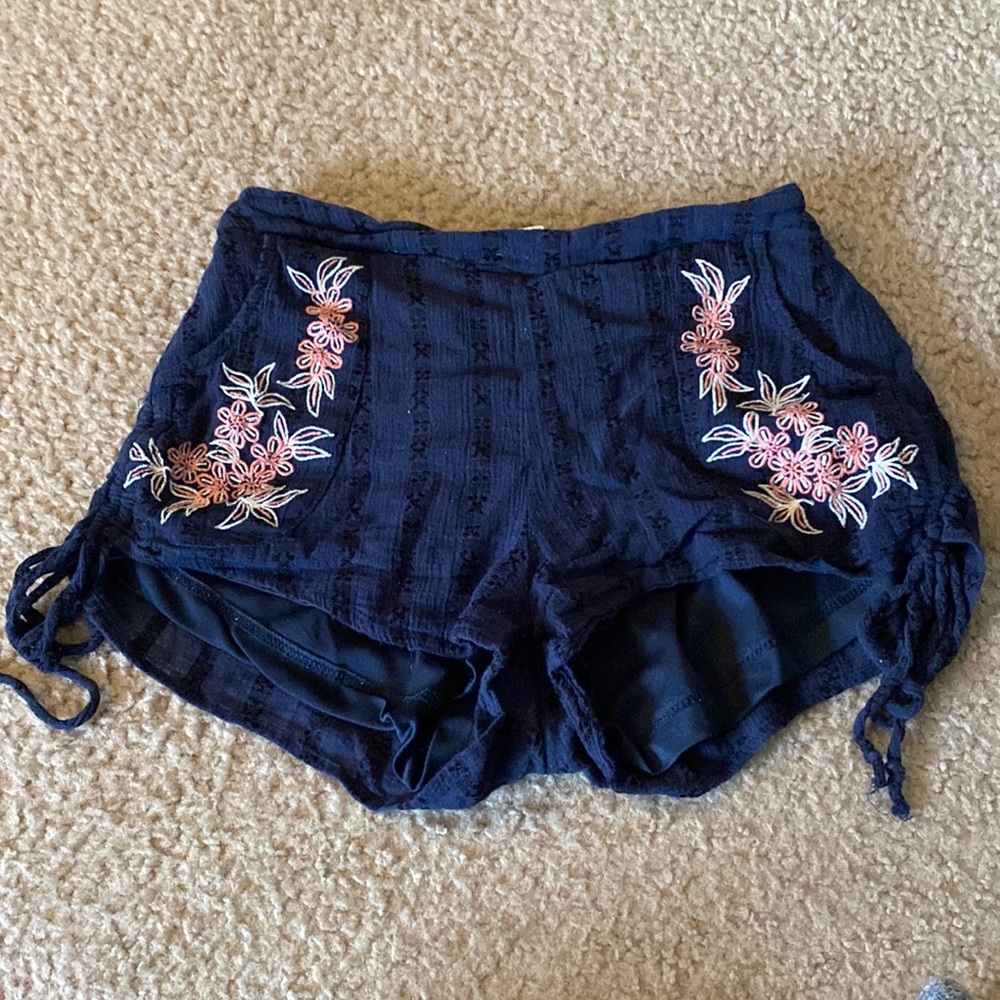 Blue bohemian linen shorts